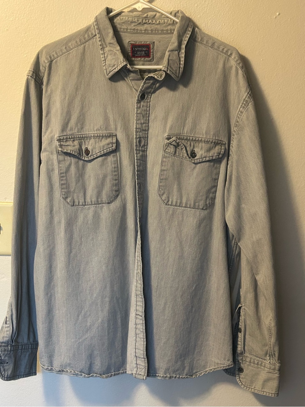 UNTUCKit Men's Gray Washed Denim Button Up Shirt Shacket XXL